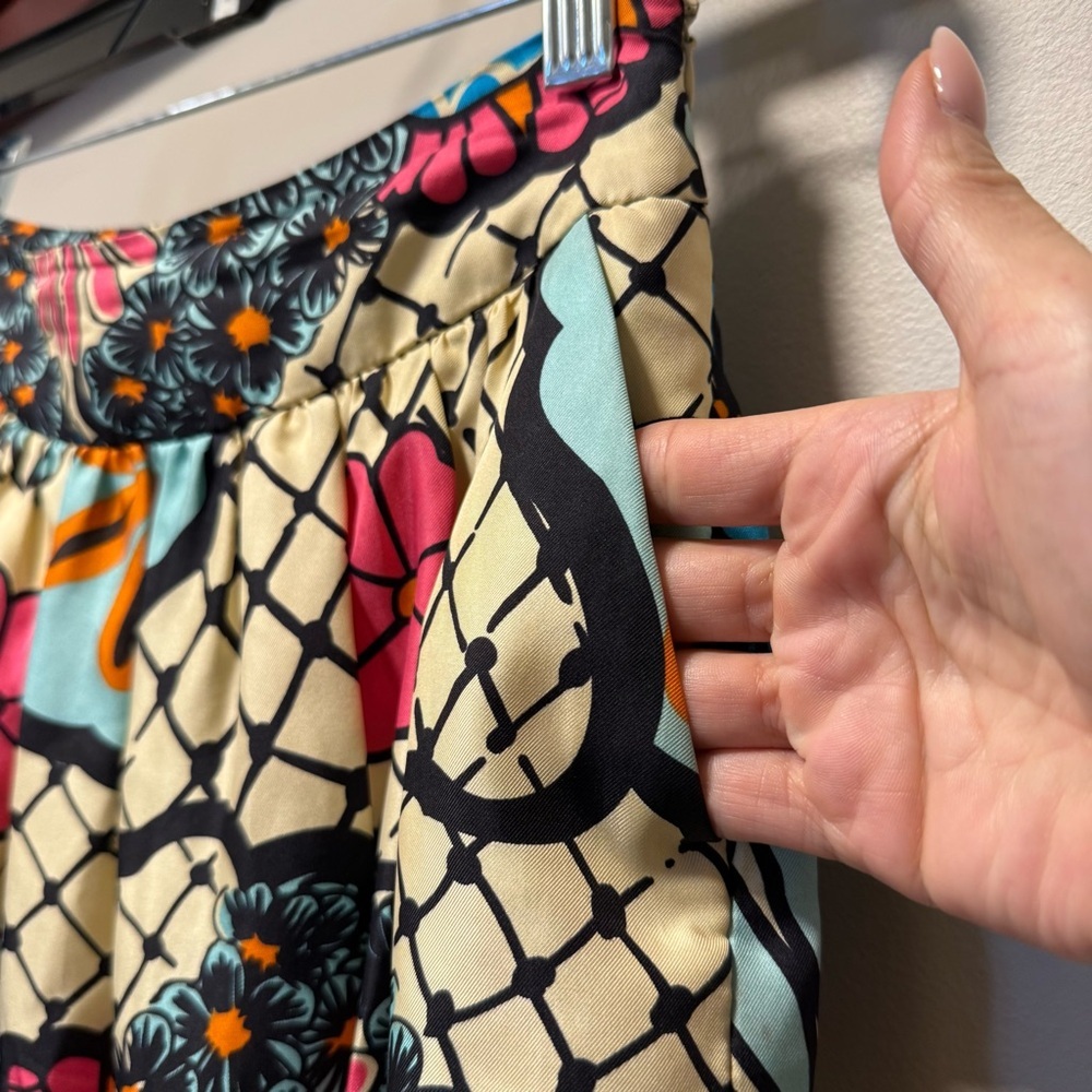 Edward Achour Paris 100% Silk Seahorse Skirt Pockets Made in France Size 36/2 - Picture 7 of 11